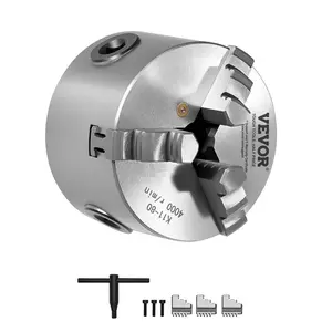 Summervibes VEVOR 3-Jaw Lathe Chuck, 3 Inch (80 mm), Self-Centering Chuck, 0.08-2.48 in (2-63 mm) Clamping Range with T-key Fixing Screws Reversible Jaws, HT300 Material, Internal External for Wood Metal Lathe