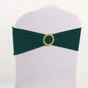 5 Pack Spandex Chair Sashes 5"x14" Hunter Emerald Green with Gold Rhinestone Buckles - Wrinkle-Free Stretch Chair Bands