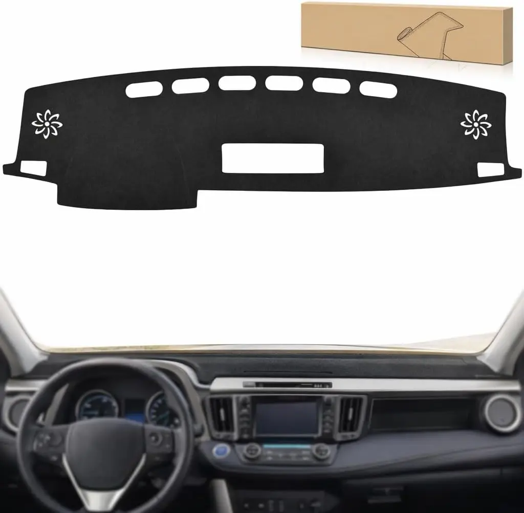 Nilight Dash Cover for Toyota Rav4 2014-2018, Custom Fit Suede Dashboard Mat Non‑Slip Sunshade Glare Protector Interior Accessories Black, Car Interior Accessories, Suede Material