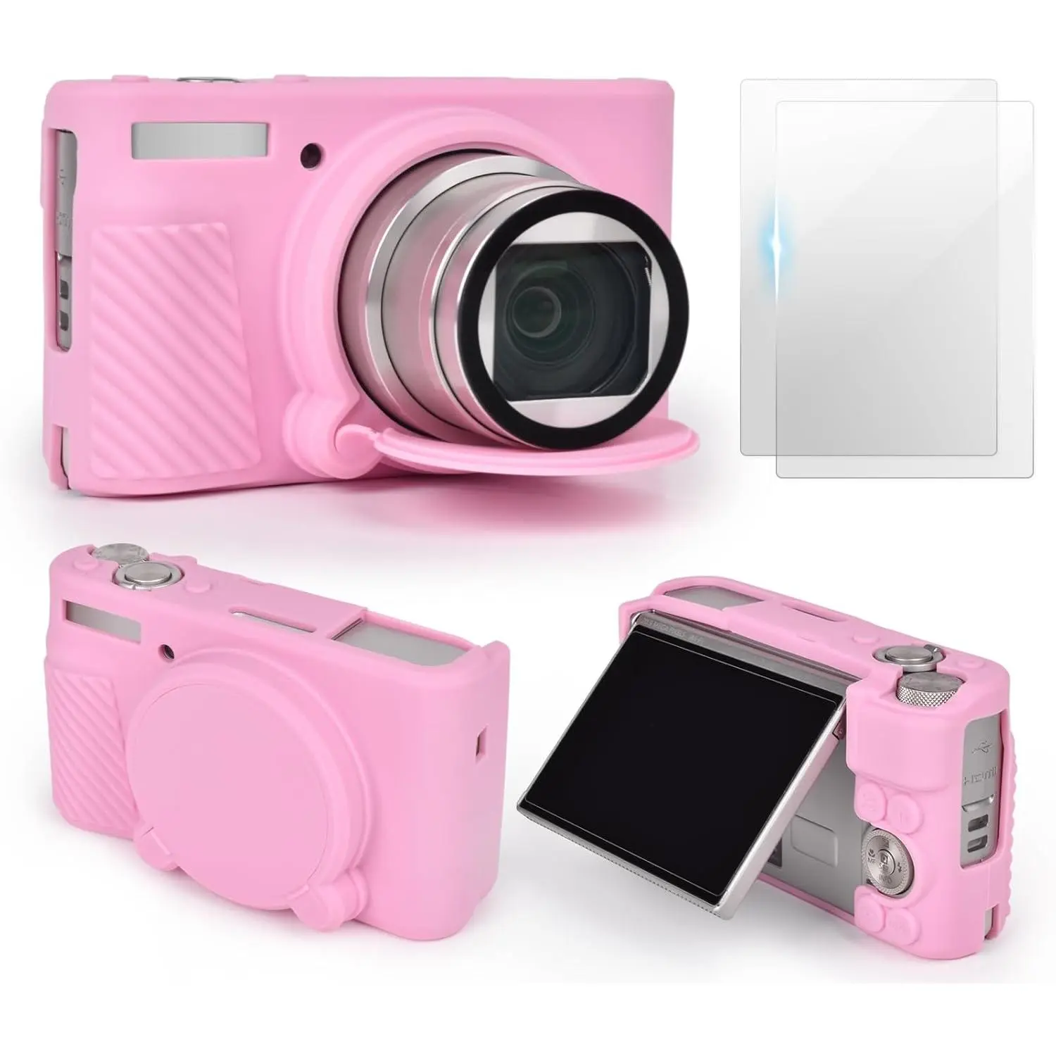 SX740 Camera Case Accessories Set[with 2 LCD tempered films], Protective Case Compatible with  PowerShot SX730 SX740 HS Digital Camera - Pink