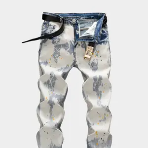 New Punk Trend Blue Nightclub Style Slim Fit Elastic Feet Nightclub Versatile Casual Straight Men'S Denim-