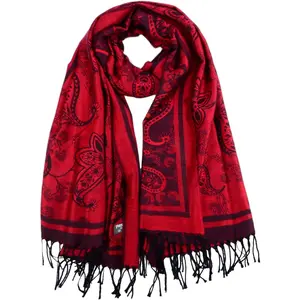 Women's Pashmina Shawl and Wrap Two Tone Ethnic Paisley Pattern Scarf 70.8'X27.5'