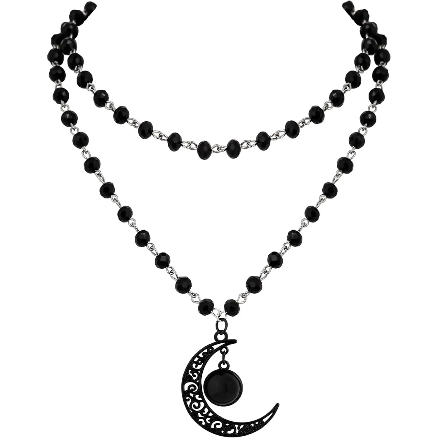 Gothic Y2k Layered Black Crescent Moon Choker Necklace, Gothic Goth Necklace, Christmas   for Women
