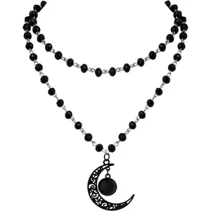 Gothic Y2k Layered Black Crescent Moon Choker Necklace, Gothic Goth Necklace, Christmas   for Women