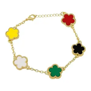 MaxBling81 Women's Stainless Steel Stackable Bracelet - Romantic Multi-Color Flower Charm, Fashionable Lucky Bling Fashionable Jewelry Accessory for Daily Female Wear
