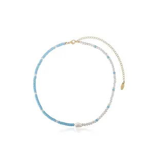 Turquoise and Pearl Strand Necklace for Women