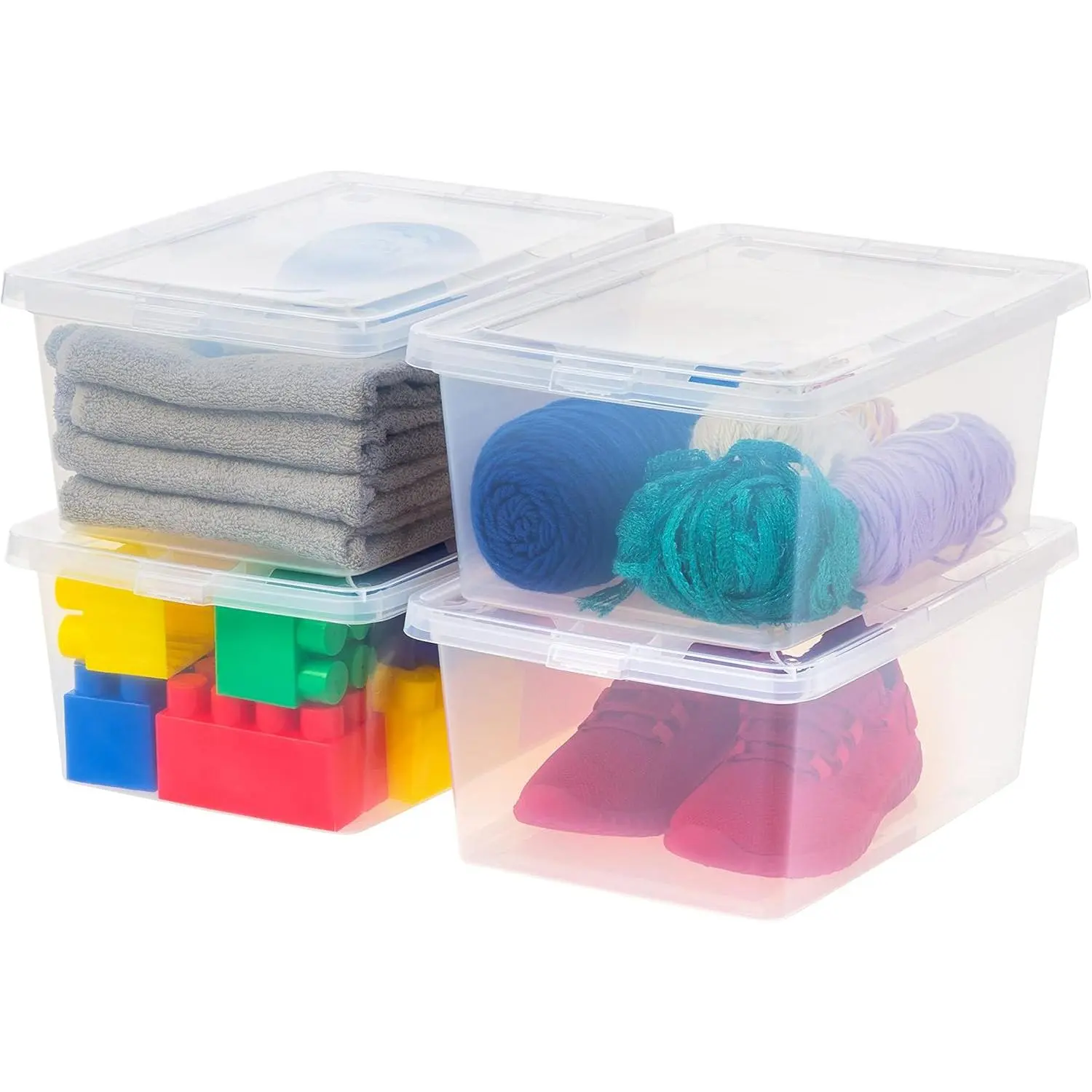 15 Qt Clear Storage Box, BPA-Free Plastic Stackable Bin with Lid, 4 Pack, Containers to Organize Shoes and Closet Shelves, Classroom Organization Teacher Tools, Game Storage