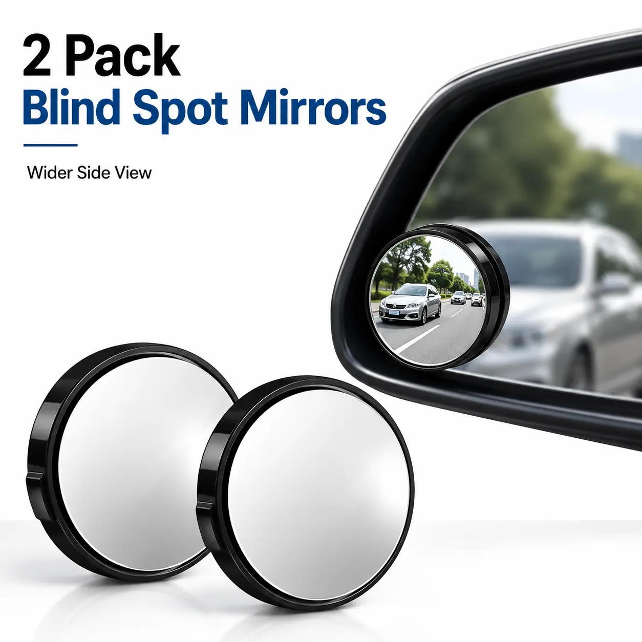 2 Pcs Circular Blind Spot Auxiliary Mirrors, 2 Inch Clear Curved Car Side Rear View Mirrors, Anti-Corrosion ABS Protective Casing, Universal Vehicle Accessories Compatible with Sedans, SUVs, Pickup Trucks