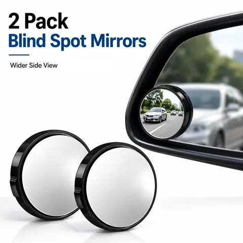 Automotive Round Blind Spot Auxiliary Mirrors (2pcs Set), 2in Convex Lens Car Side Rear View Mirrors, Anti-Corrosion ABS Plastic Housing, Adhesive Mount, IP67 Waterproof Auto Accessories for Cars/SUVs (Ideal for Lane Changes)