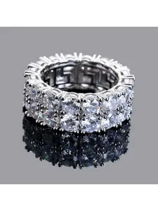 European and American hip-hop double-row zirconia full-diamond ring, copper inlaid zirconia light luxury ring, high-end personalized trend, Double Layered Ring, Stackable Rings, Cubic Zirconia Rings