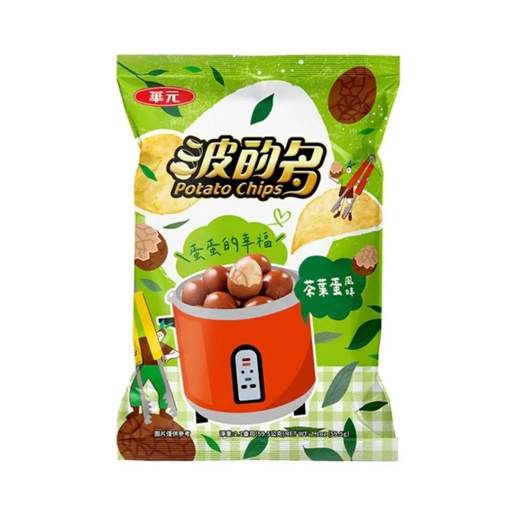 Hua Yuan Crunchy Crisps, Tea Egg Flavor Potato Chips - 59.5g, Contains Dairy, High Sodium