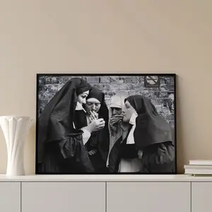 Nuns Poster, Black and White Art, Vintage Wall Art, Funny , Printable Photo , Cigarette Vintage Decor T