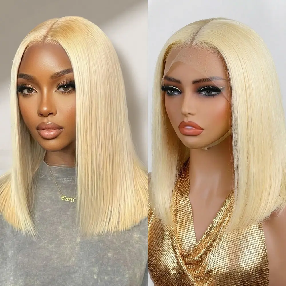 613 Blonde Bob Wigs Colored Human Hair Straight Wigs 10-14 Inch Transparent Lace Wigs 13X4 Short Bob Wigs Lace Front Bob Wigs