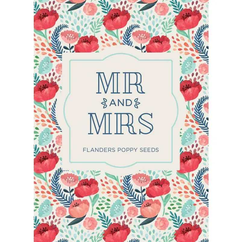 Wedding Favors Mr. and Mrs. Floral Design Wedding Stationery Poppy Seed Packets - Office Stationery with Personalized Message Space for Cottage Garden, Rock Garden Use