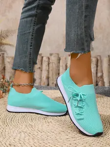 Spring Summer Women's Lightweight Cushioned High Elastic Casual Sports Shoes, Breathable Mesh Socks Slip-On Comfortable Daily Wear Sneakers