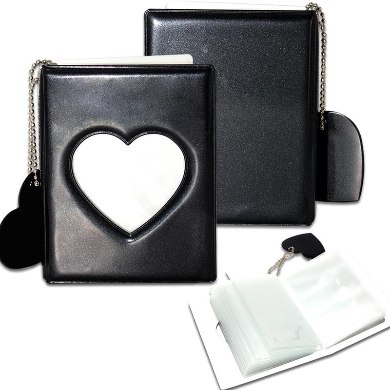 3 Inch Mini Photo Album | Photocard Holder with 32 Pockets | Mirror-Like Binder & Love Heart Pendant | Black Organizer Perfect Gift for Fans!