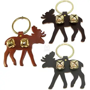 DOOR CHIME - LEATHER MOOSE with JINGLE BELLS in 3 Colors - Amish Handmade in USA