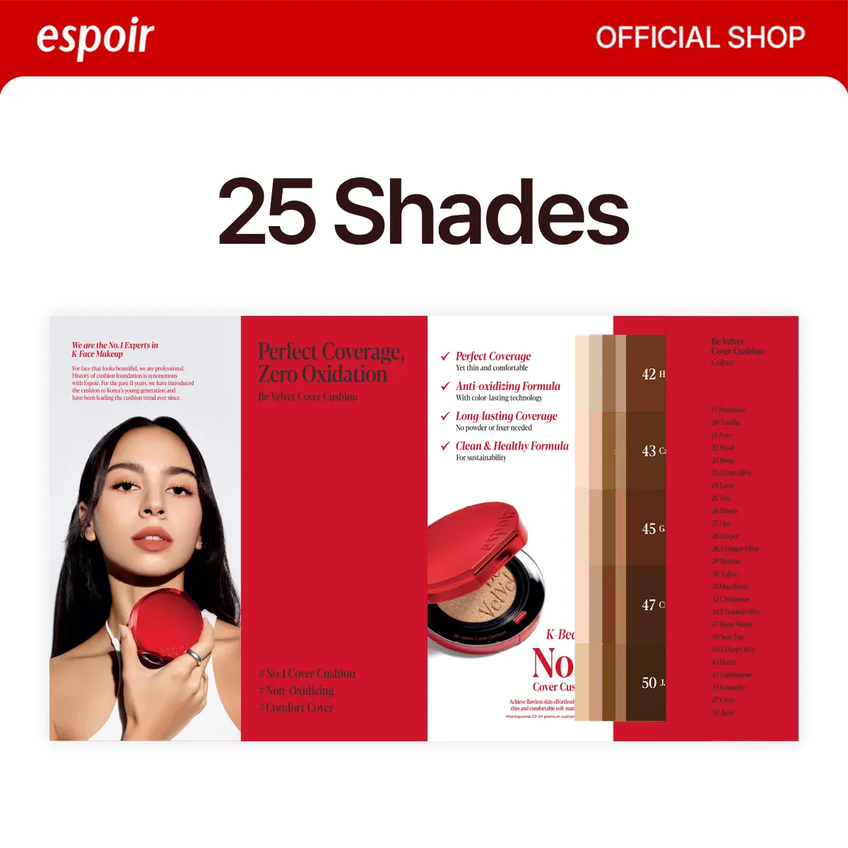 [Espoir Official][Trial Kit] Be Velvet Cover Cushion Foundation 25 Shades Trial Kit | Full Coverage, Zero Oxidation, Lightweight, Semi-matte Finish, Long-lasting | Vegan K-beauty Flawless Complexion Concealer Makeup Cosmetic