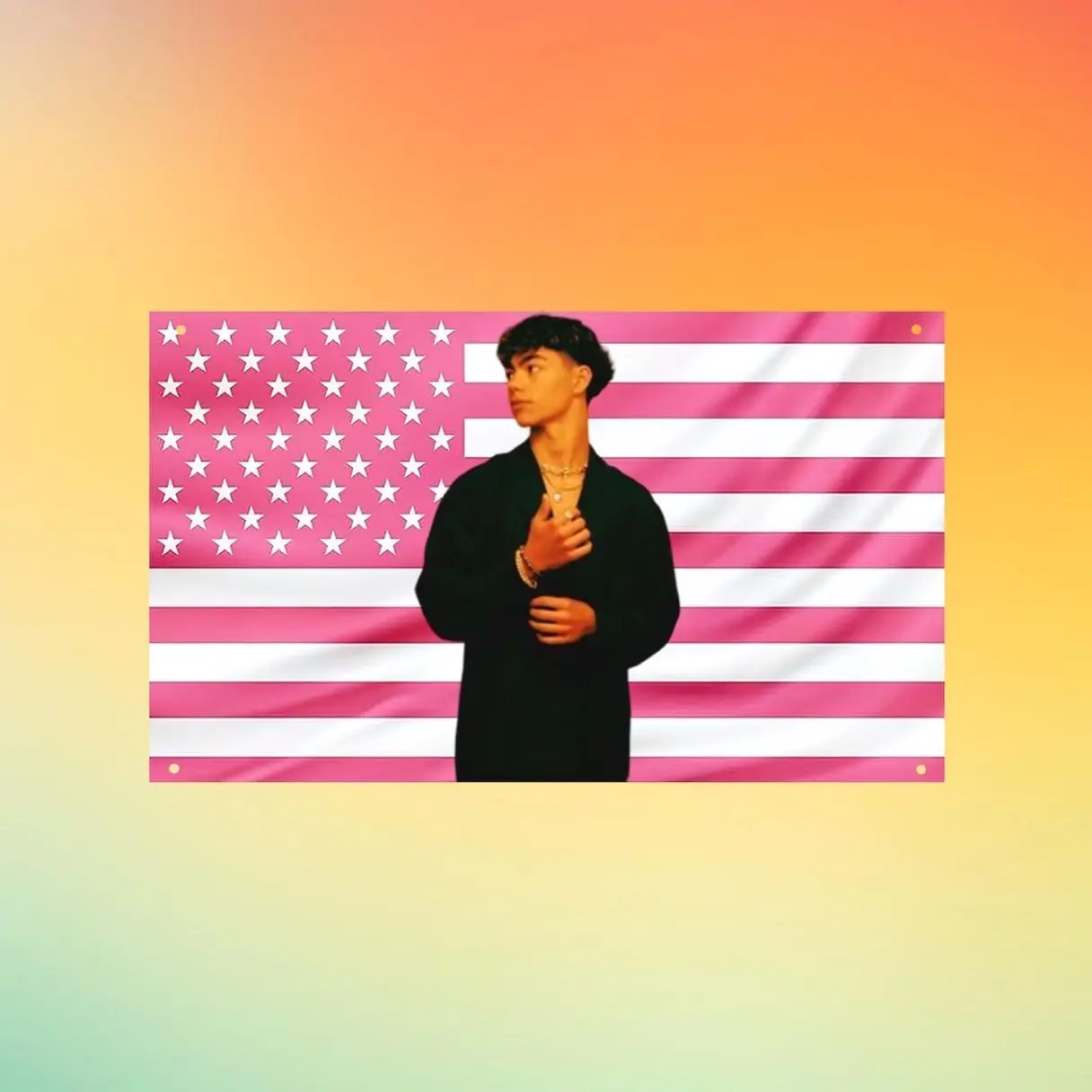 Malachi Barton Pink US Flag Wall Tapestry, Hot Actor Wall Flag, Celebrity Dorm Room Decor, Disney Star Fan Gift