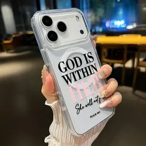 Magnetic Phone Case for iPhone 17 Pro Max Air Promax Pink Psalms Bible Quotes Pattern Acrylic Back TPU Edges Clear Support Wireless Charging Bumper Cover for Girl