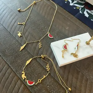 The Set of Palestine 5 Charms Necklace, Earrings & Bracelet. Map Watermelon Dove Olive Branch Key of Return Symbols Jewelry Thoughtful Gifts Symbolic Cultural Events