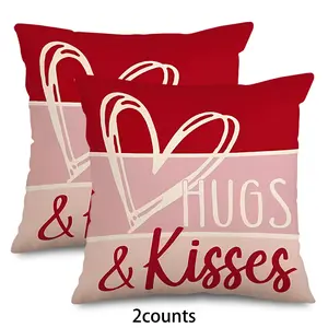 Valentine's Day Themed Cushion Cover, 2 Counts/set   Heart & Letter Pattern Pillowcase without Filler, Household Decoration Supplies for Home Living Room Bedroom Sofa Couch