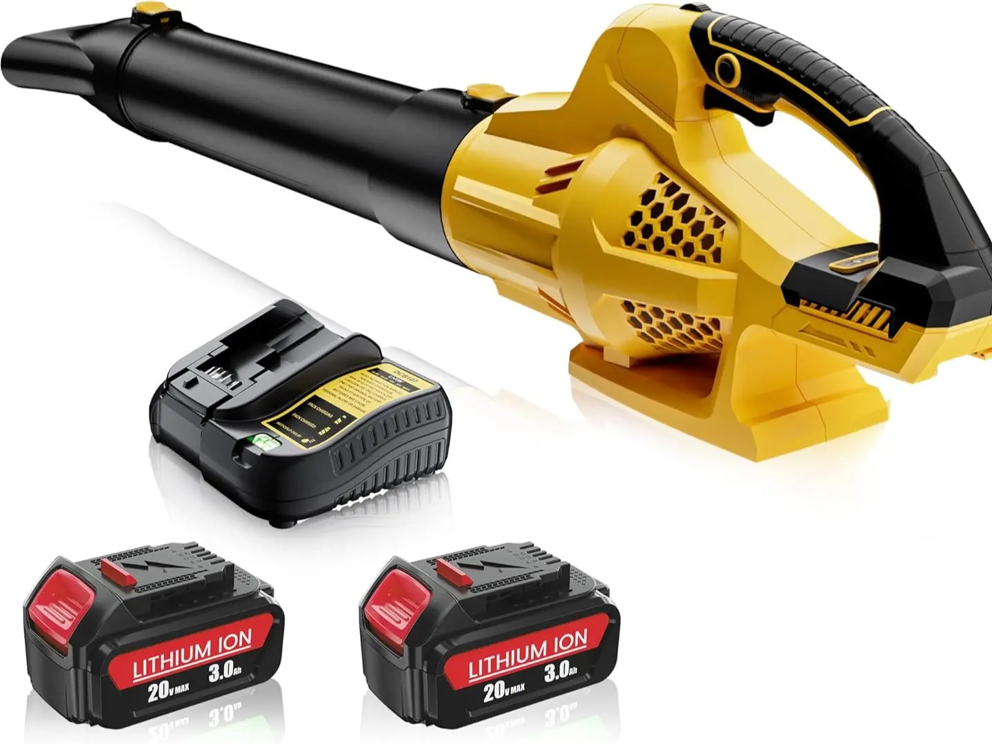 Cordless Leaf Blower Full Kit (with 20V Battery & Fast Charging, Rubber Grip) – 500CFM, 6 Speed Modes, Dewalt 20V Battery Compatible Lawn Care Equipment for Blowing Leaves, Dust, Driveways