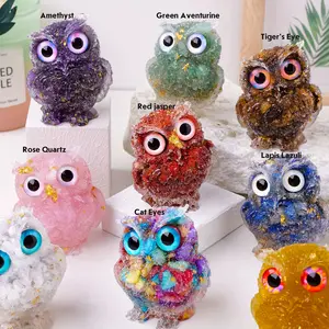 4pcs Natural Crystal Owl Statue Red Jasper/Tiger's Eye/Lapis Lazuli/Cat's Eye Orgonite Reiki Healing Stone Crystal Decorative