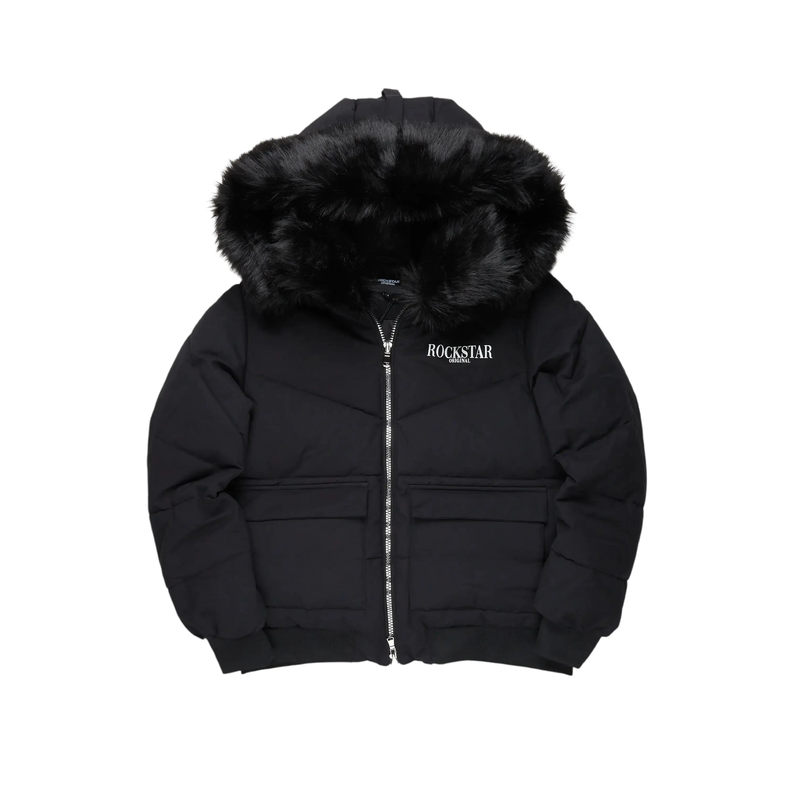 Langston Black Puffer Jacket with Fur Hood
