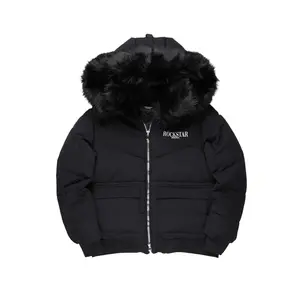 Langston Black Puffer Jacket with Fur Hood