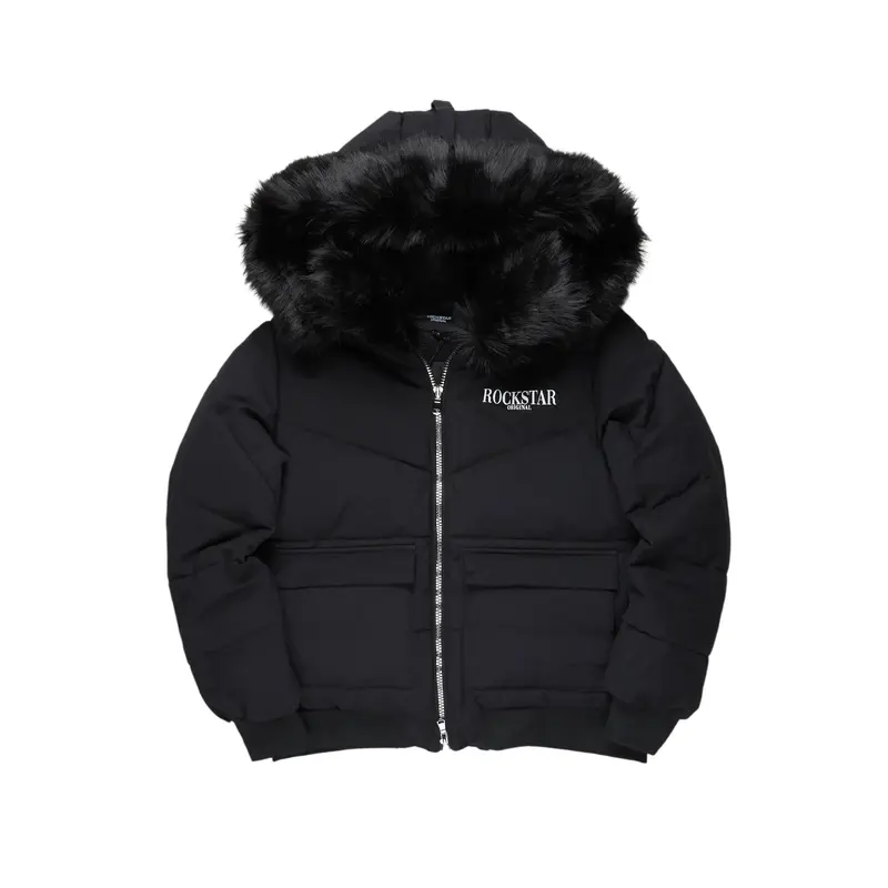 Langston Black Puffer Jacket with Fur Hood
