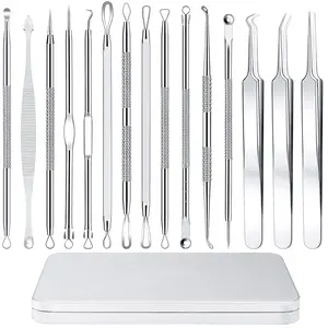 Blackheads Remover Tools & 15 PCS Pimple Popper Tool Kit & Acne Blackhead Tools for Blemish & 410 Premium Professional Stainless Acne Pimple Extractor Tool & with Metal Box Set & Blackheadremover & Storage