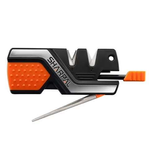 SHARPAL 6-Function Durable Ceramic Portable Pocket-Size Knife Sharpener Multi-Tool - Survival Equipment, Outdoor Survival EDC, Kitchen Knife Sharpener, Fishhook Groove, Quick Edge Function, Emergency Whistle