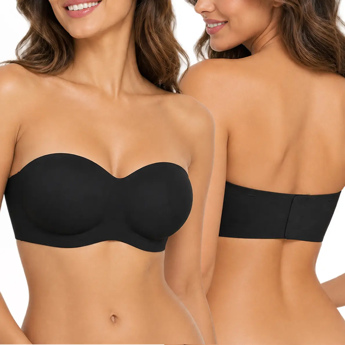 Women's Strapless Push-Up Bandeau Sports Bra - Pullover, Non-Slip, Wireless, Supportive, Padded, Seamless, Elegant, Everyday Underwear for Women, Gym Workout Apparel, Jelly Tube Bra