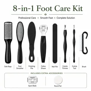 8-in-1 Stainless Steel Foot File Pedicure Tool Set | Professional Heavy-Duty Callus & Dead Skin Remover Scrubber Kit | FootTok Salon-Grade At-Home DIY Pedicure Hack for Cracked Heel Repair, Sandal-Ready Soft Feet, Daily Self-Care Grooming & Travel Use