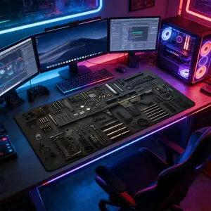 Gun Disassembly Extended Gaming Mouse Pad, Mousepad, Non-Slip Rubber Base Stitched Lock Edge Desk Mat, FPS Gaming Artistic Design Desk Pad, Durable Computer Accessory for Home Office & Gaming Setup, Ideal Gift for Gamers & FPS Gaming Fans