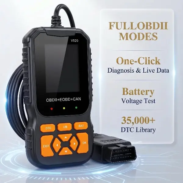 OBD2 Car  Scanner Diagnostic Tool V520– Engine Code Reader with Comprehensive OBD2 Functions, Reset Capability, I/M Readiness Support, 10 Language Versions, Battery-Free Design (USB-Powered), Engine Fault Detector for Car Owners and Mechanics, Car Voltage