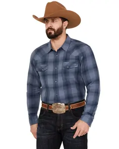 Blue Ranchwear Men's Lander Plaid Print Long Sleeve Western Snap Shirt - Brsu23w58-Blu