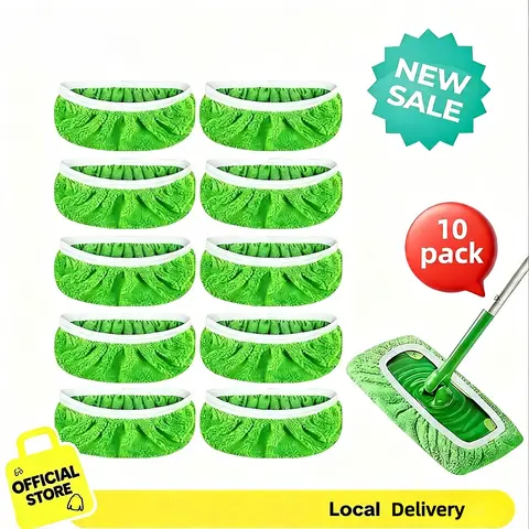 10-Pack Reusable Coral Fleece Microfiber Mop Heads for Swiffer Sweeper, Adjustable Flexible Dust Removal Kitchen Duster Mops Bundle - 4.5 inch, 5×17in Absorbent Fast-Dry Washable Wet/Dry Pads for Indoor Floors