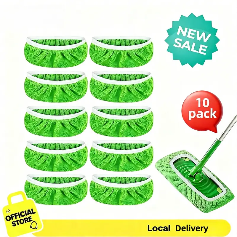 10-Pack Reusable Coral Fleece Microfiber Mop Heads for Swiffer Sweeper, Adjustable Flexible Dust Removal Kitchen Duster Mops Bundle - 4.5 inch, 5×17in Absorbent Fast-Dry Washable Wet/Dry Pads for Indoor Floors