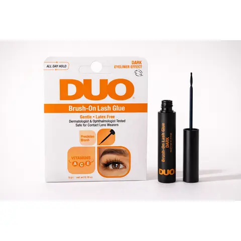 brush-on lash glue with dark eyeliner effect