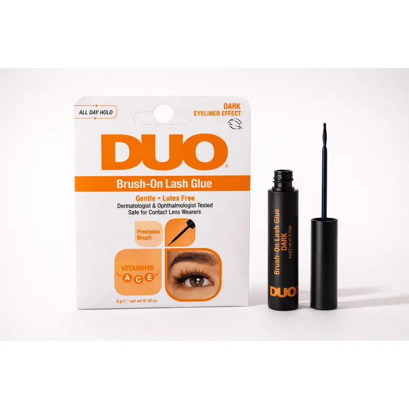 brush-on lash glue with dark eyeliner effect