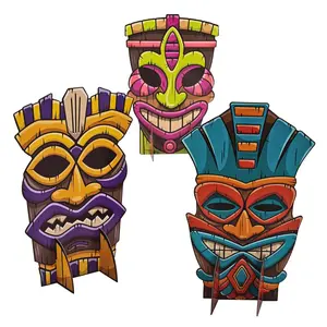 6 1/4" x 10" Tiki Party Bright Colors Mask Centerpieces - 3 Pc.