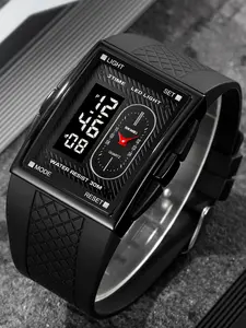 Men's Multifunctional Digital Watch, Waterproof 30m, Three Time Zones, Alarm Clock, Stainless Steel Buckle, Tpu Strap, Precision Timing, Waterproof Wristwatch