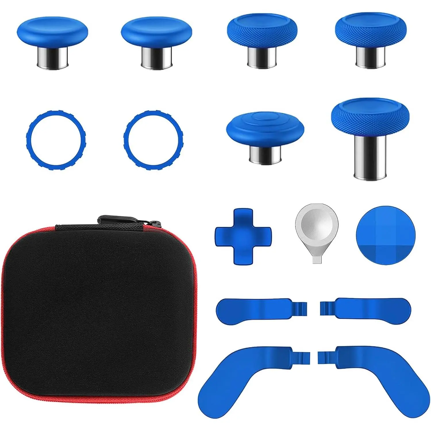 15-in-1 Game Console Accessories Kit for Xbox Elite Controller Series 2 & Core, Metal Thumbsticks Replacement Set with 4 Paddles, 2 D-pads & Repair Tools (Core Blue), Stainless Steel