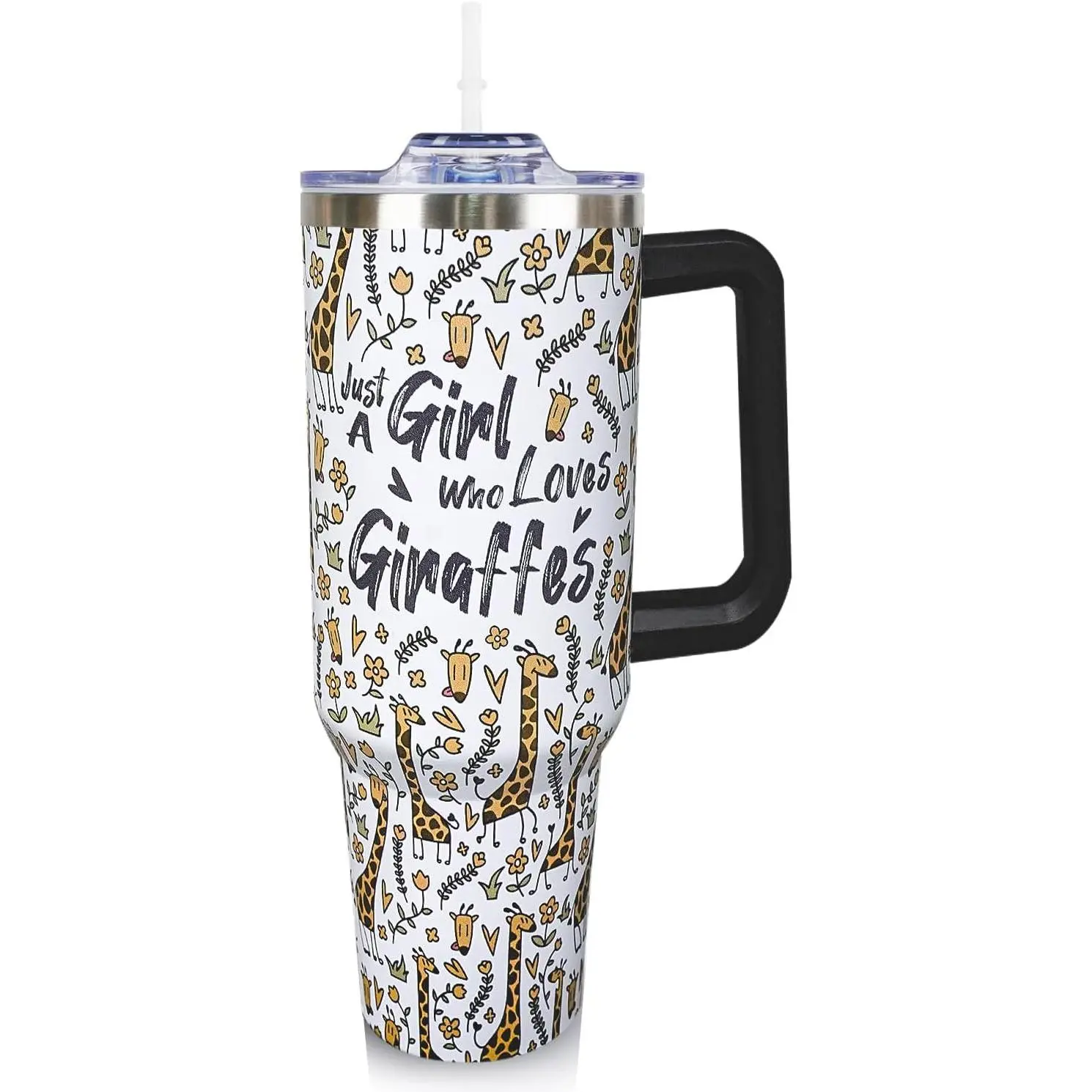40 Oz Durable Insulated Stainless Steel Giraffe Tumbler - Portable Stainless Steel Water Bottle with Handle, Straw, Lid, Ideal Memorial Gift for Giraffe Lovers, for Indoor Drink Use & All Seasons