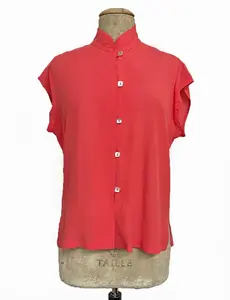 Solid Coral Pink 1930s Button Up Tea Timer Top