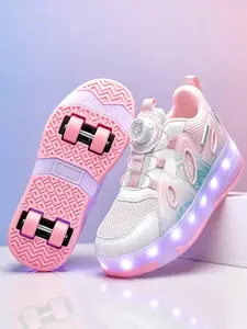 LED Roller Skates, Walk & Roll Switch, Casual PU Rubber Shoes, All-Season Colorblock Design, Perfect for School & Playground