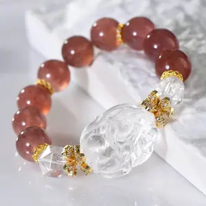 [Design] Natural starlight strawberry crystal with Clear Quartz nine-tailed fox bracelet simple accessories unisex birthday gift