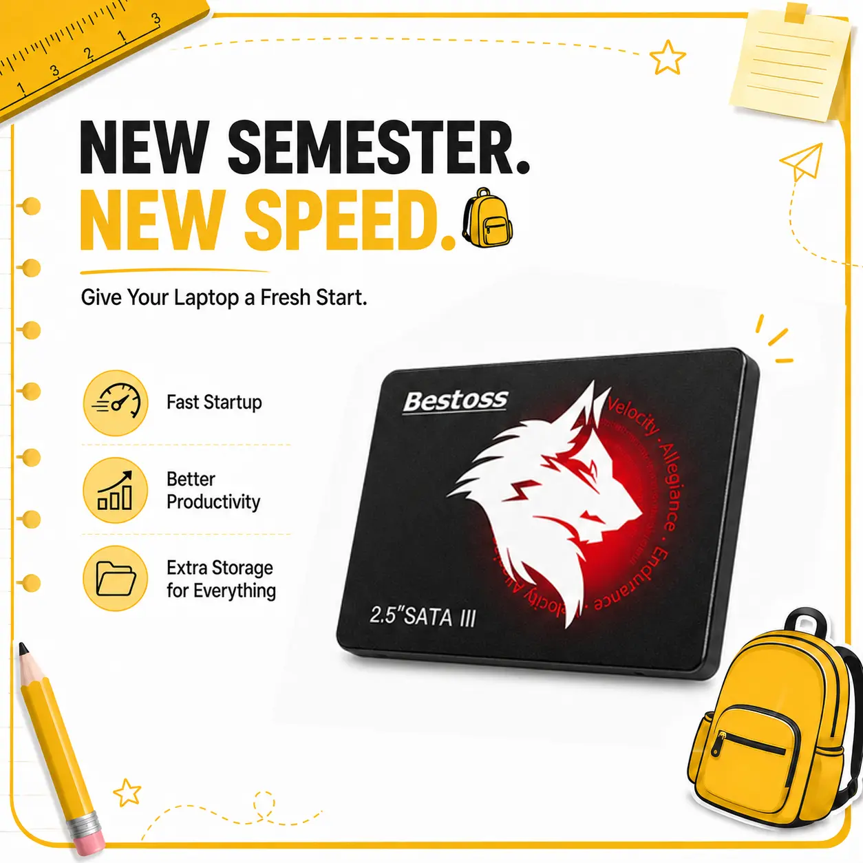 Bestoss 2.5'' 256GB/512GB/1TB SSD SATA III 3D nand Internal Solid State Drive(SSD),speed up to  550MB/s,PC Desktop & Laptop compatible,Office/Students/Home Entertainment